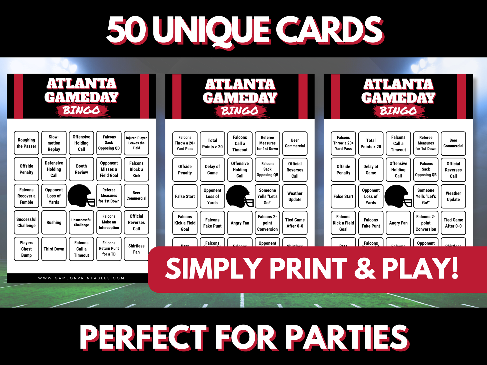 Atlanta Football Game Day Bingo Cards