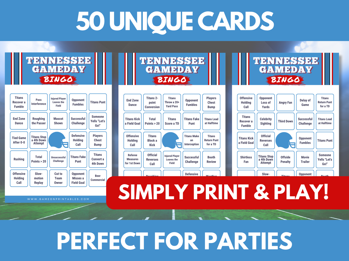 Tennessee Football Game Day Bingo