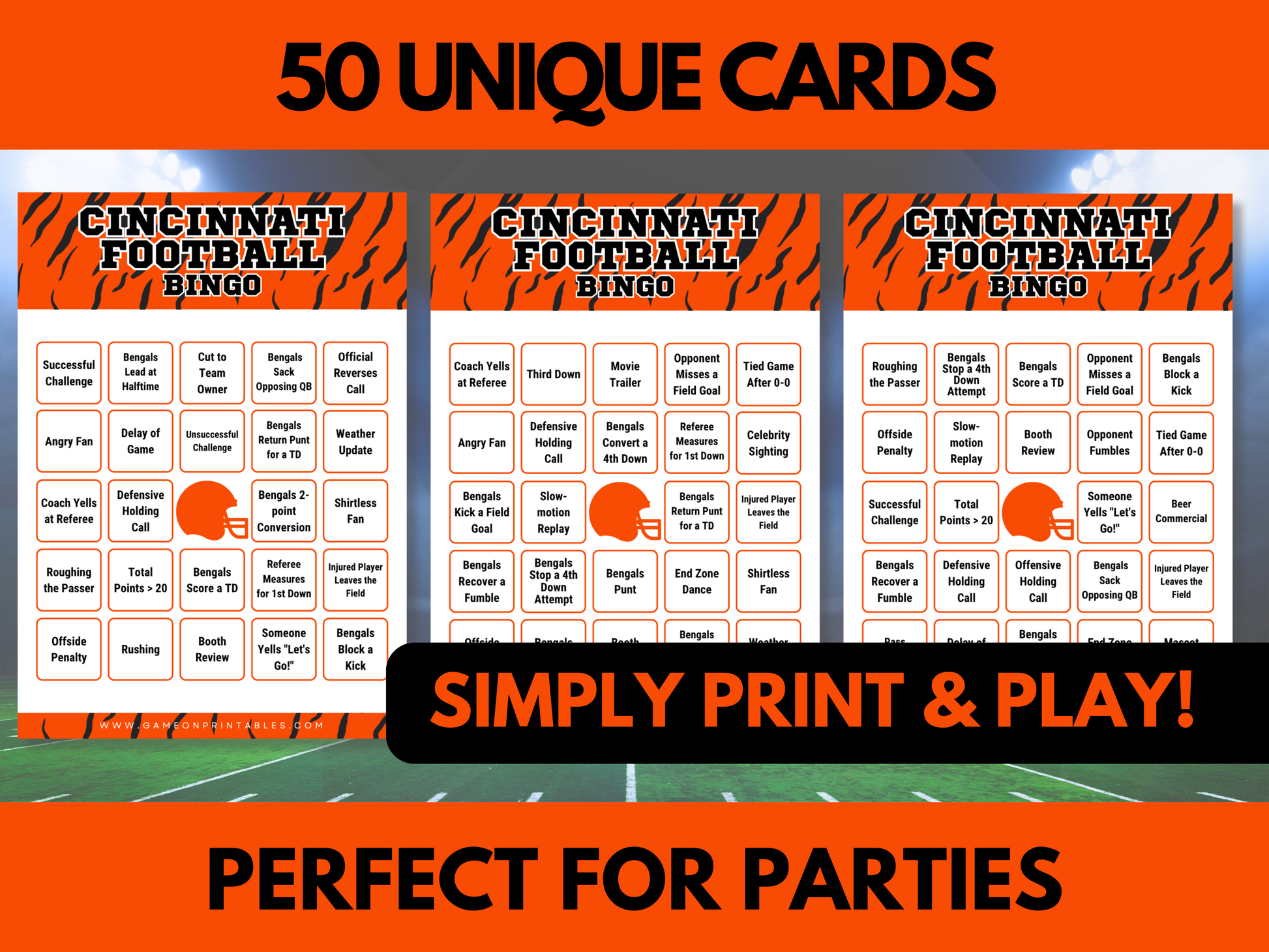 Cincinnati Football Game Day Bingo Cards