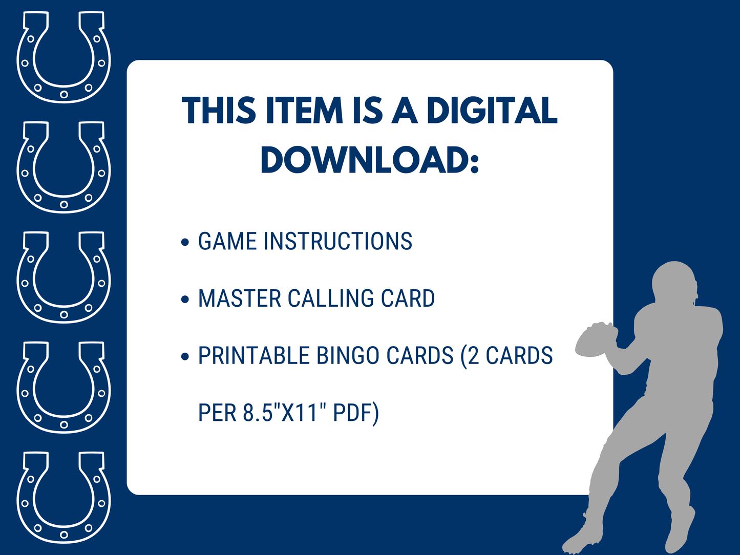 Indianapolis Football Bingo | Game Day Bingo | Football Party Games | 50 Printable Bingo Cards