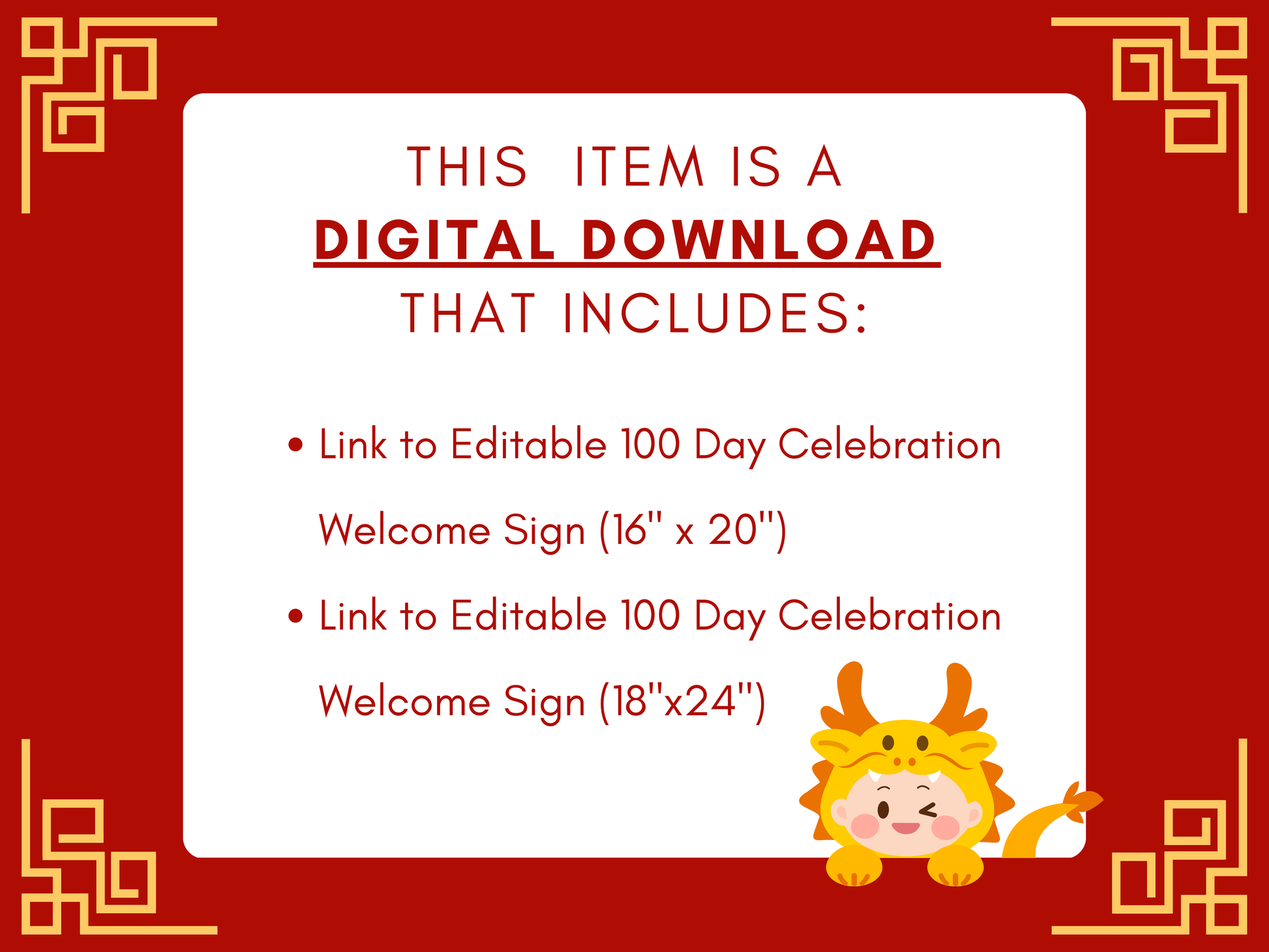100 day Celebration Party Sign, Red Egg and Ginger party sign