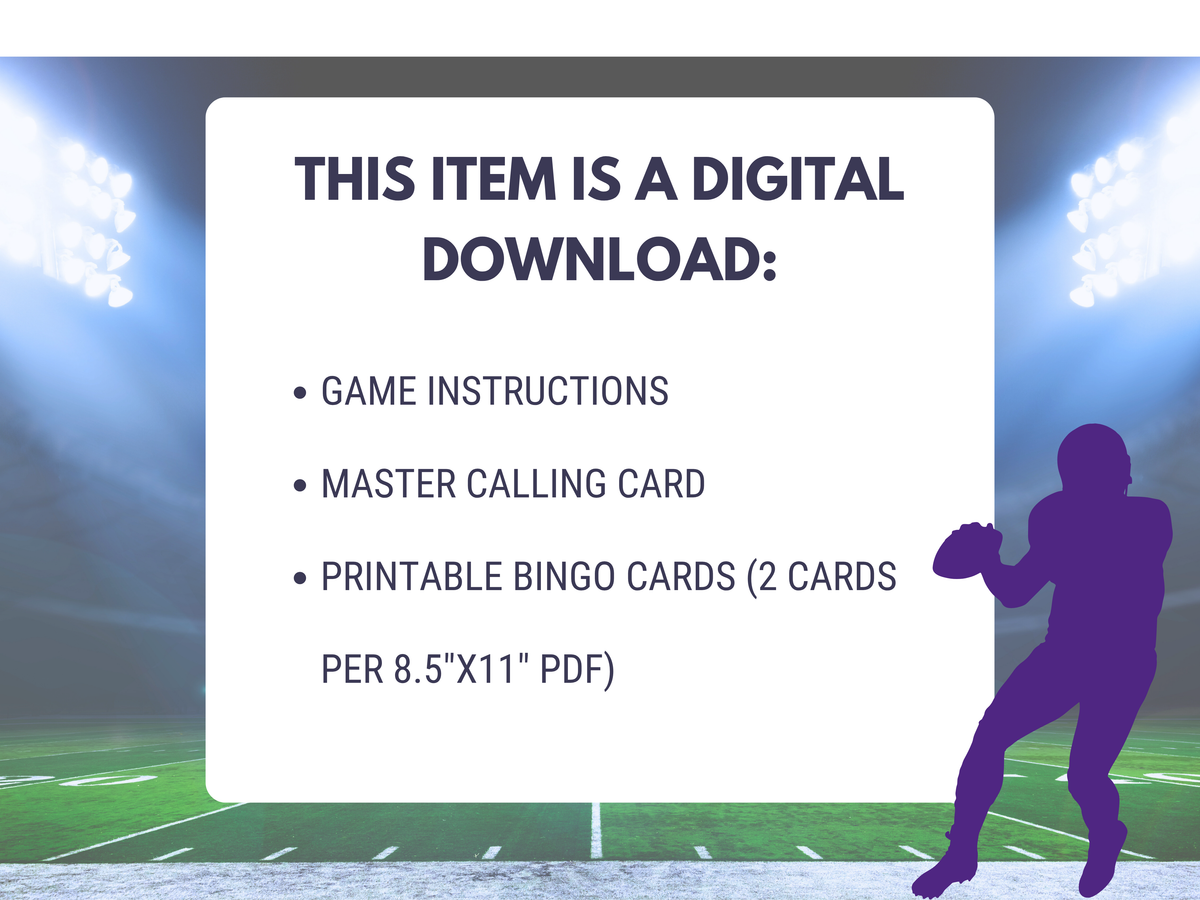 Minnesota Football Bingo | Game Day Bingo | Football Party Games | 50 Printable Bingo Cards