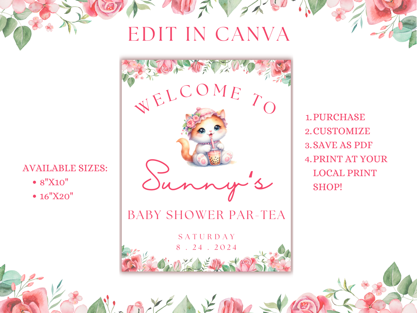 Cat Boba Baby Shower Welcome Sign