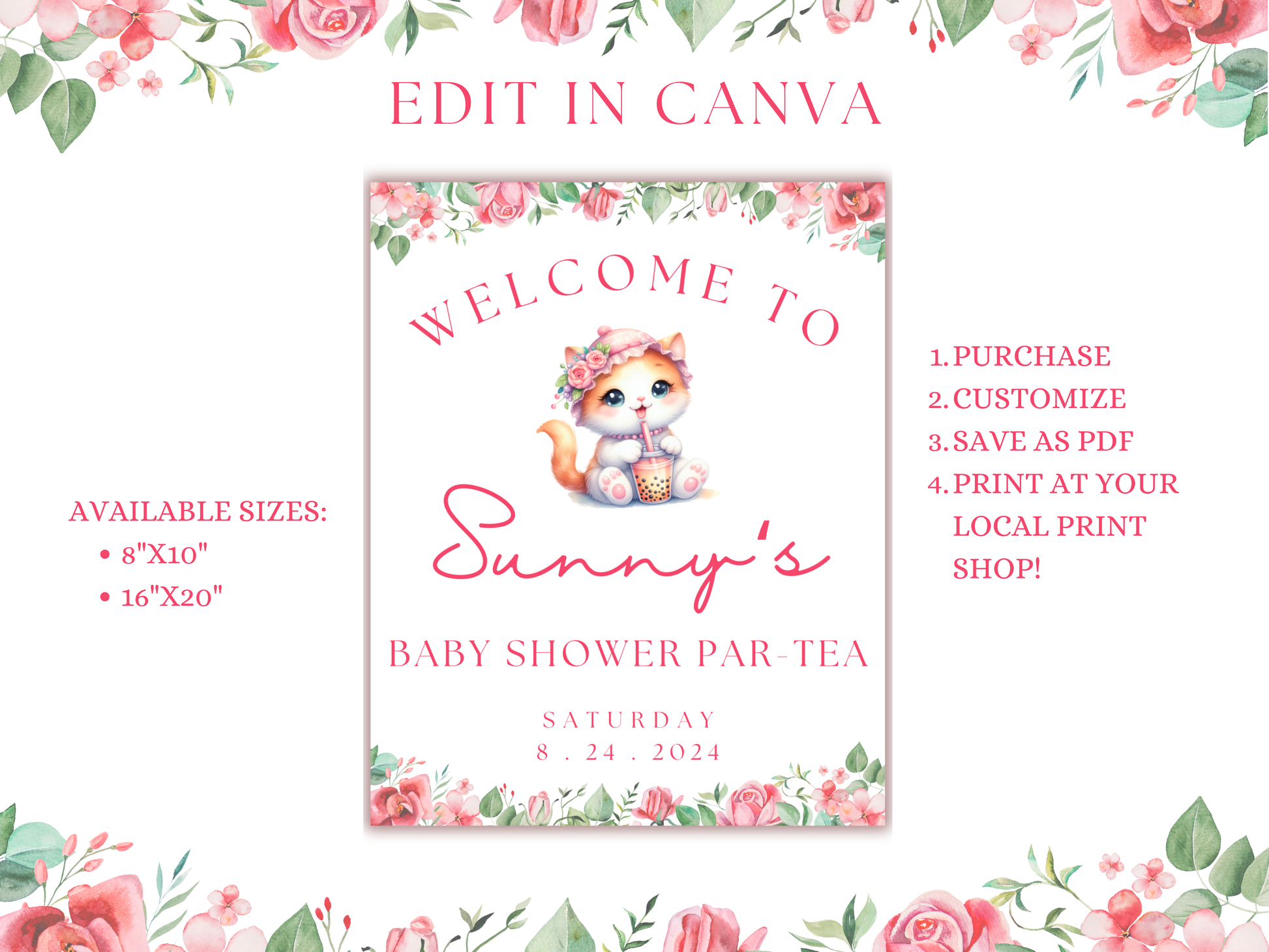 Cat Boba Baby Shower Welcome Sign