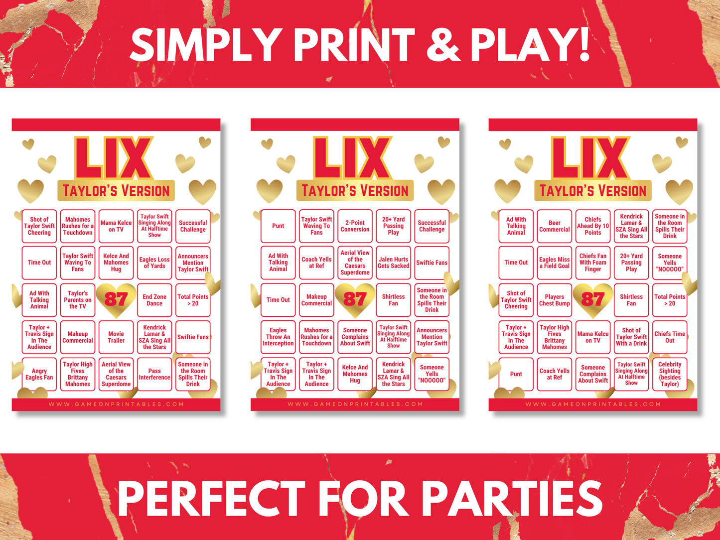 Swiftie Bowl Bingo 2025 | The Big Game Bingo 2025 | LIX Football Party Games l Printable