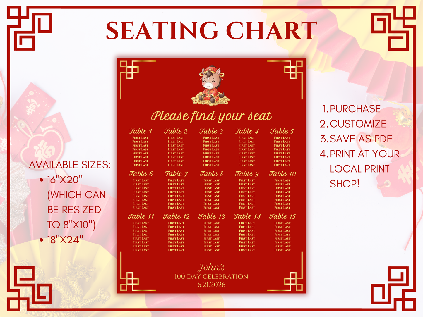 100 day year of the horse party seating chart